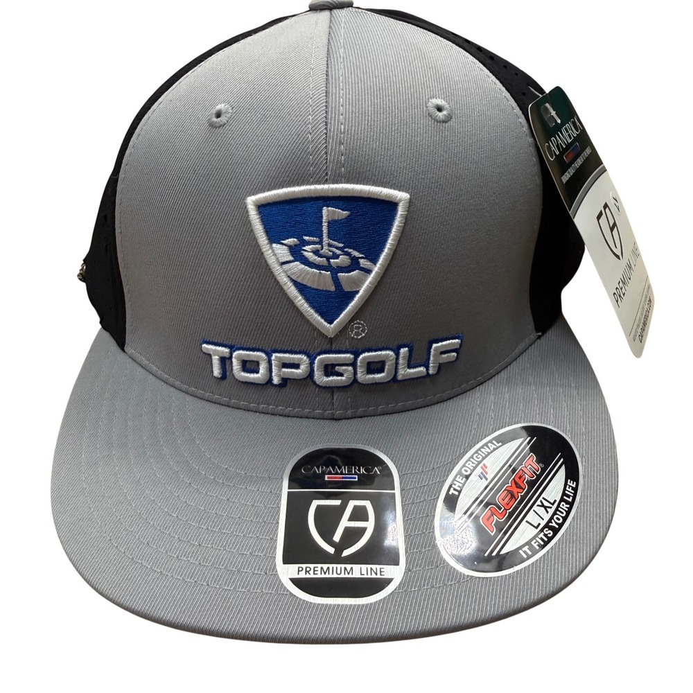 Topgolf Flexfit Hat CapAmerica Premium Grey/Black Mens L/XL 8503 NWT